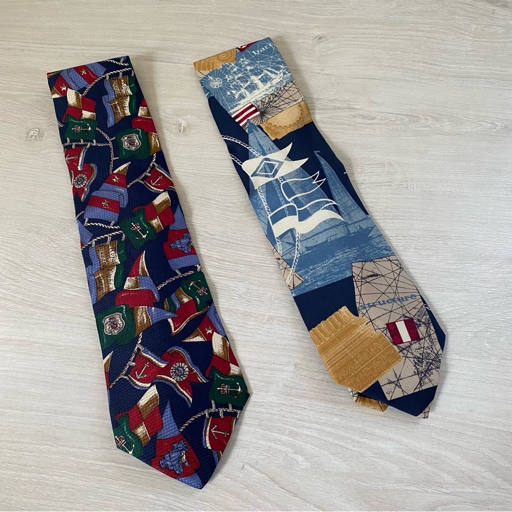 NWT Vintage Structure Nautical Travel Neck Tie Set Y2K Men’s Office Style NEW